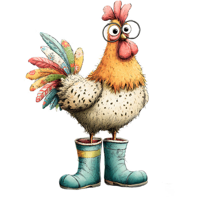whimsical chicken wearing boots quilt square
