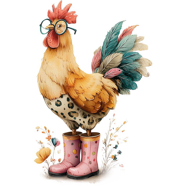 whimsical chicken wearing boots quilt square