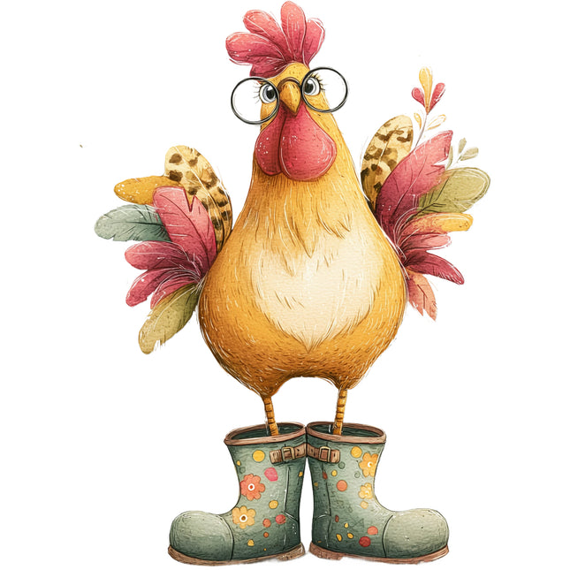 whimsical chicken wearing boots quilt square