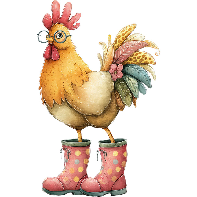 whimsical chicken wearing boots quilt square