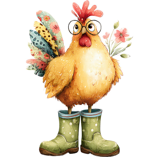 whimsical chicken wearing boots quilt square