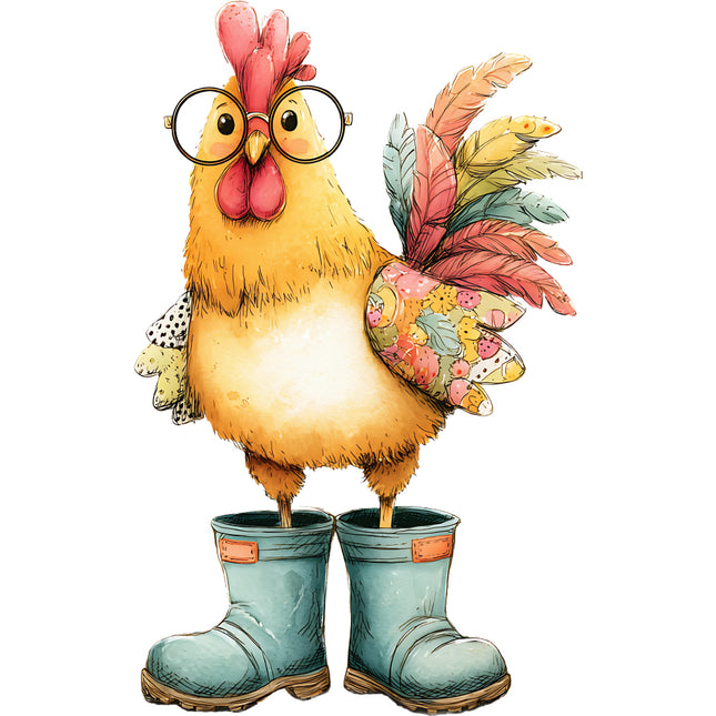 whimsical chicken wearing boots quilt square