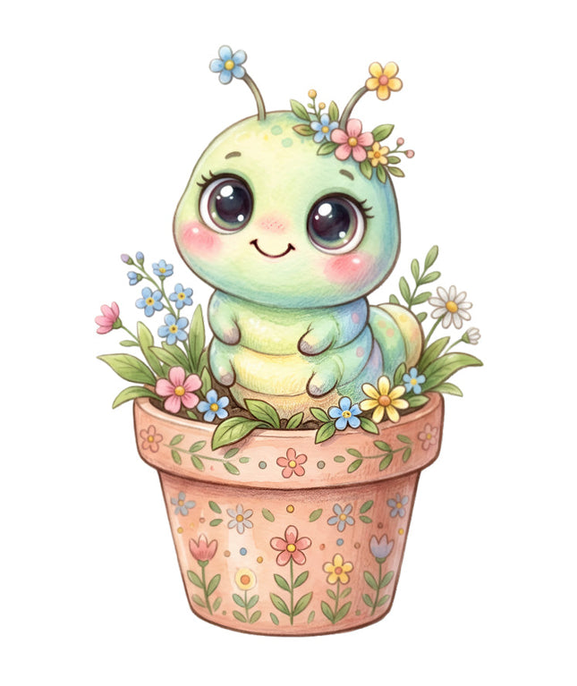 caterpillar in a pot with flowers quilt block