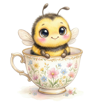 Bee in Teacup 100% Cotton Fabric Panel Block Quilt Square FLIP-AN5541