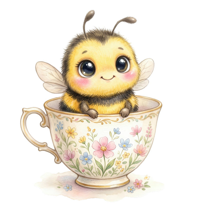 Bee in Teacup 100% Cotton Fabric Panel Block Quilt Square FLIP-AN5541