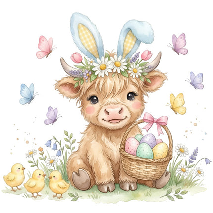 Easter highland cow fabric panel