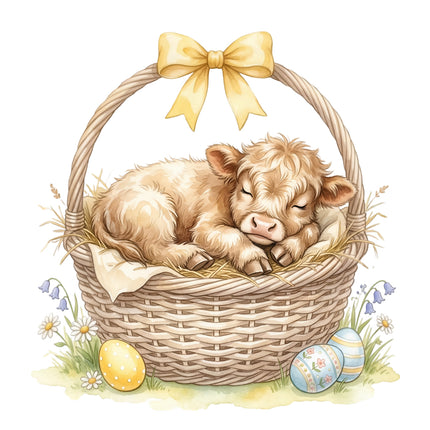 Easter highland cow fabric panel