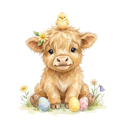 Easter highland cow fabric panel