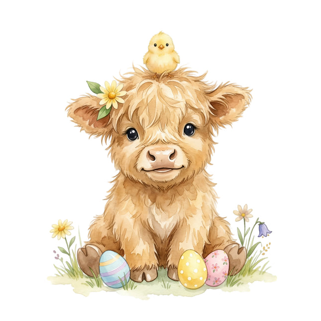 Easter highland cow fabric panel