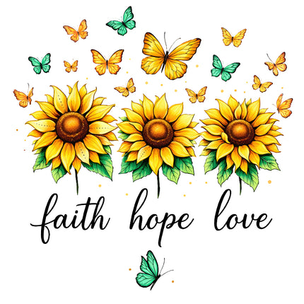 Faith Hope Love Sunflowers Butterflies 100% Cotton Fabric Panel Block AN600