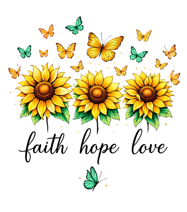 Faith Hope Love Sunflowers Butterflies 100% Cotton Fabric Panel Block AN600