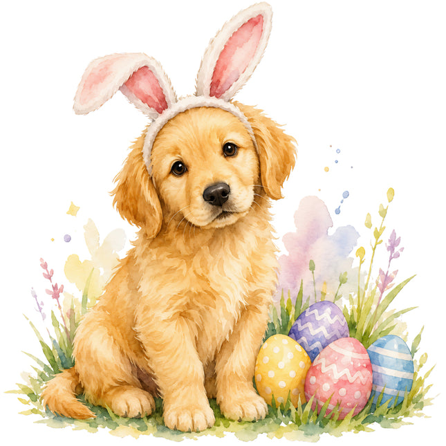 Easter Golden Retriever Puppy Dog 100% Cotton Fabric Panel Block Quilt Square AN6060