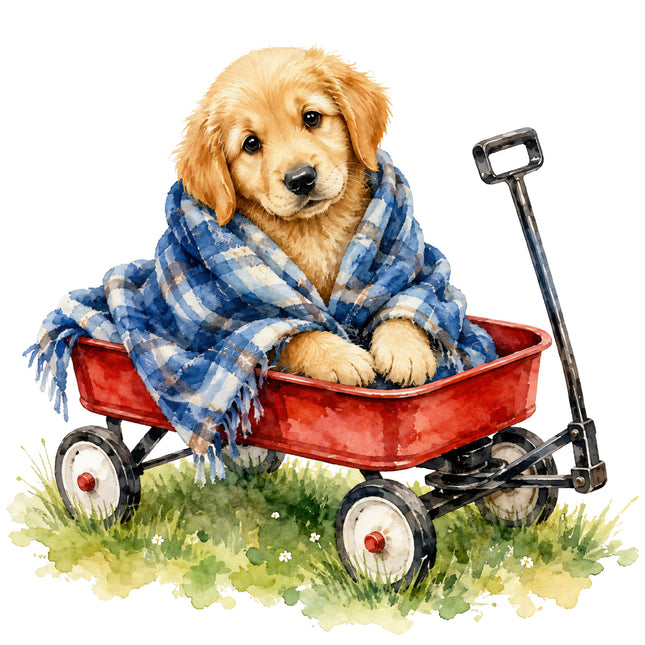 Golden Retriever Puppy 100% Cotton Fabric Panel Block Quilt Square FLIP-AN6094