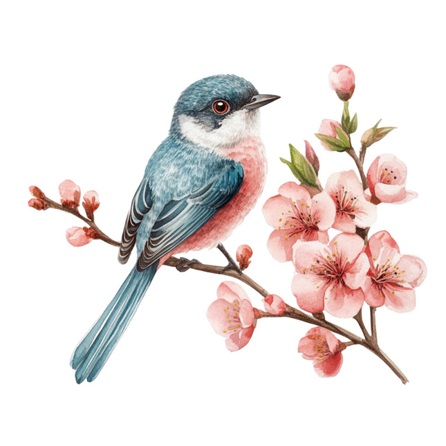 bird perched on a branch cotton quilt block