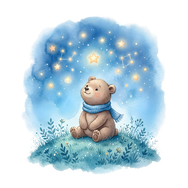 Bear Gazing at Starry Sky 100% Cotton Fabric Panel Block Quilt Square AN705