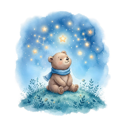 Bear Gazing at Starry Sky 100% Cotton Fabric Panel Block FLIP-AN705