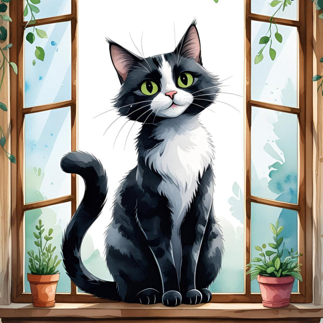 tuxedo cat cotton quilt block