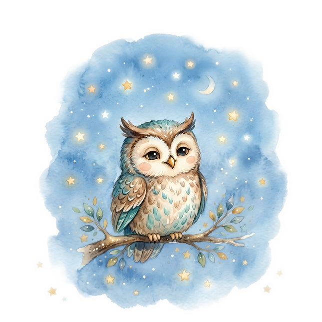 owl under a starry sky fabric panel