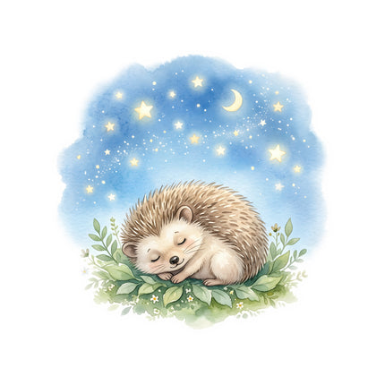 hedgehog under a starry sky fabric panel