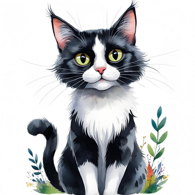 tuxedo cat cotton quilt block