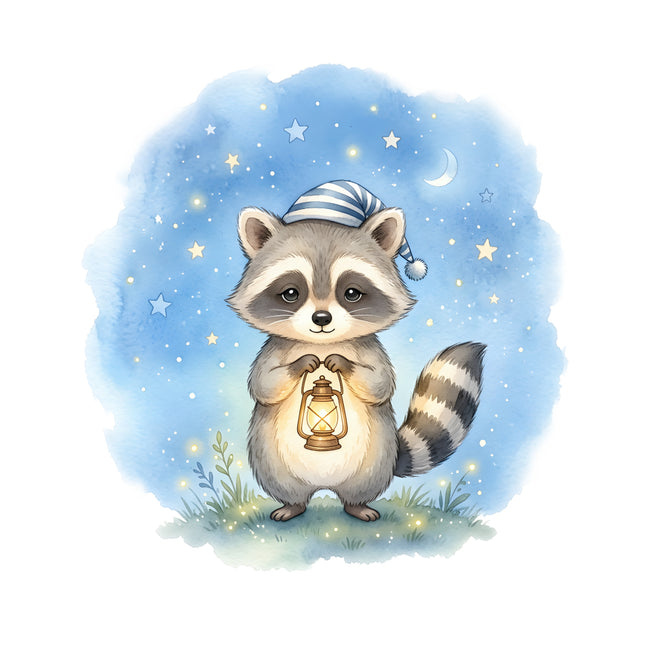 raccoon under a starry sky fabric panel