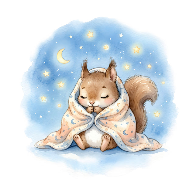 squirrel under a starry sky fabric panel