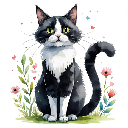 tuxedo cat cotton fabric panel