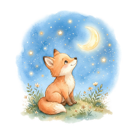 fox under a starry sky fabric panel