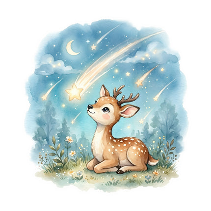 deer under a starry sky fabric panel