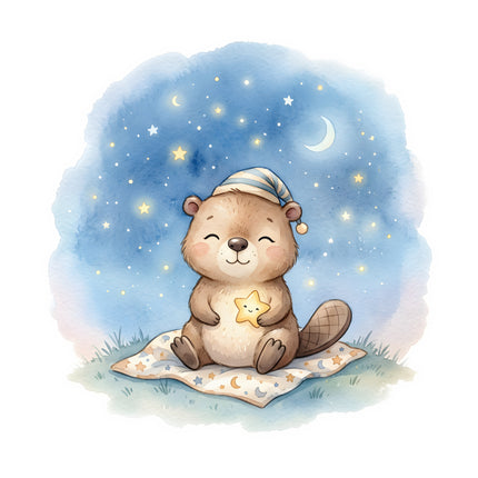 beaver under a starry sky fabric panel