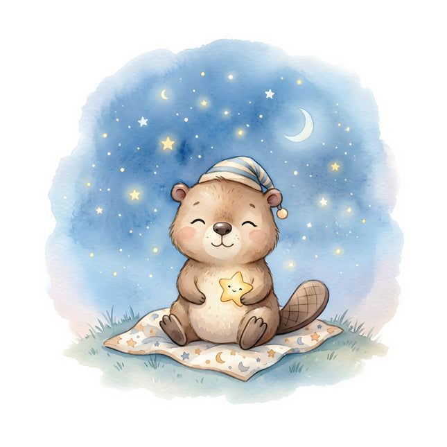beaver under a starry sky fabric panel
