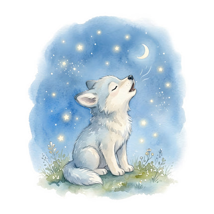 wolf under a starry sky fabric panel