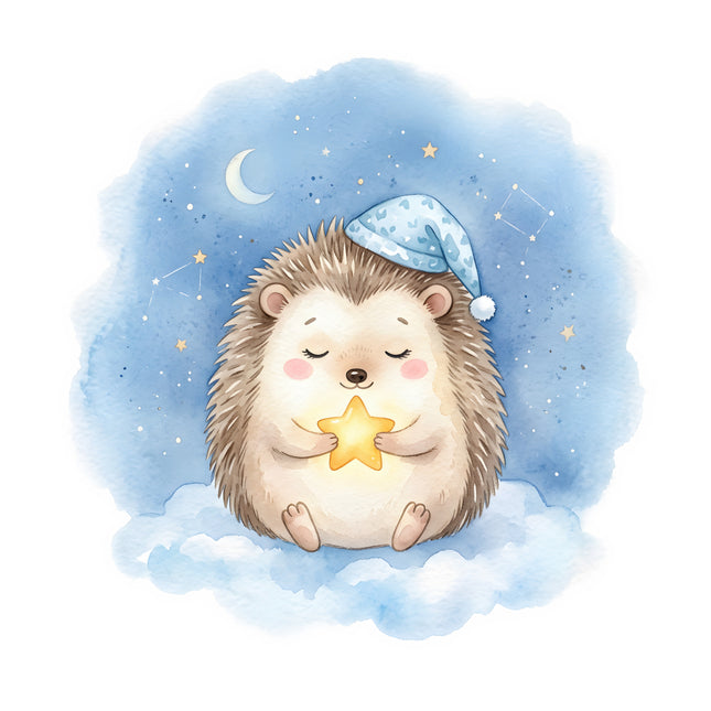 hedgehog under a starry sky fabric panel