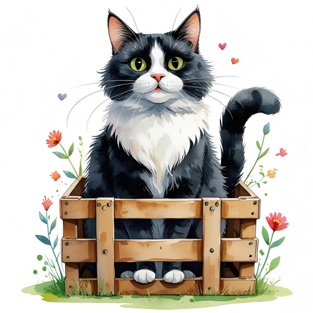 black & White tuxedo cat cotton fabric panel