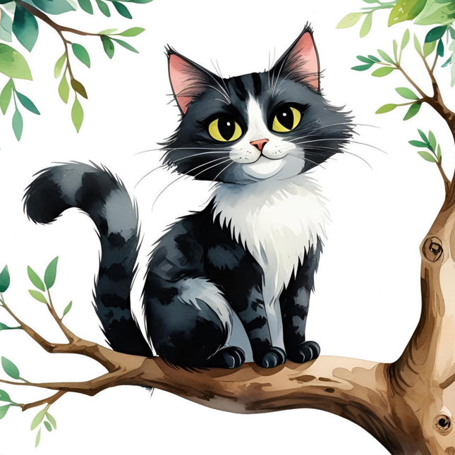black & White tuxedo cat cotton fabric panel