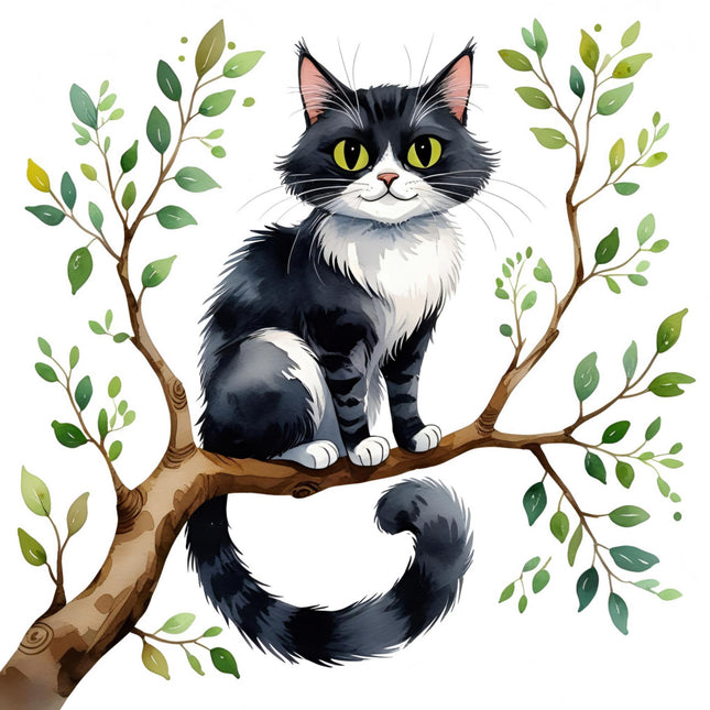 black & White tuxedo cat cotton fabric panel