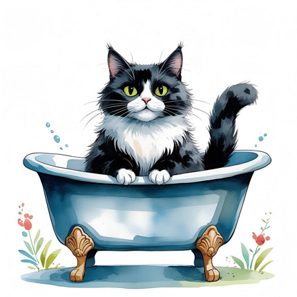 black & White tuxedo cat cotton fabric panel