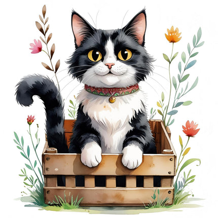 black & White tuxedo cat cotton fabric panel