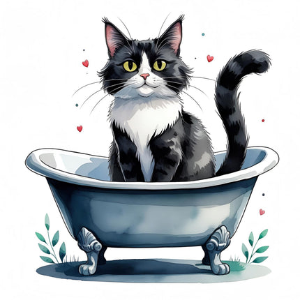 black & White tuxedo cat cotton fabric panel