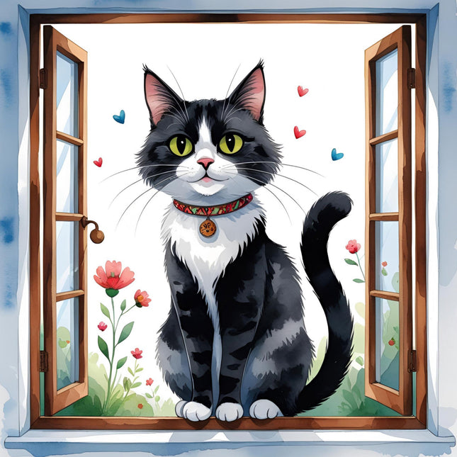 black & White tuxedo cat cotton fabric panel