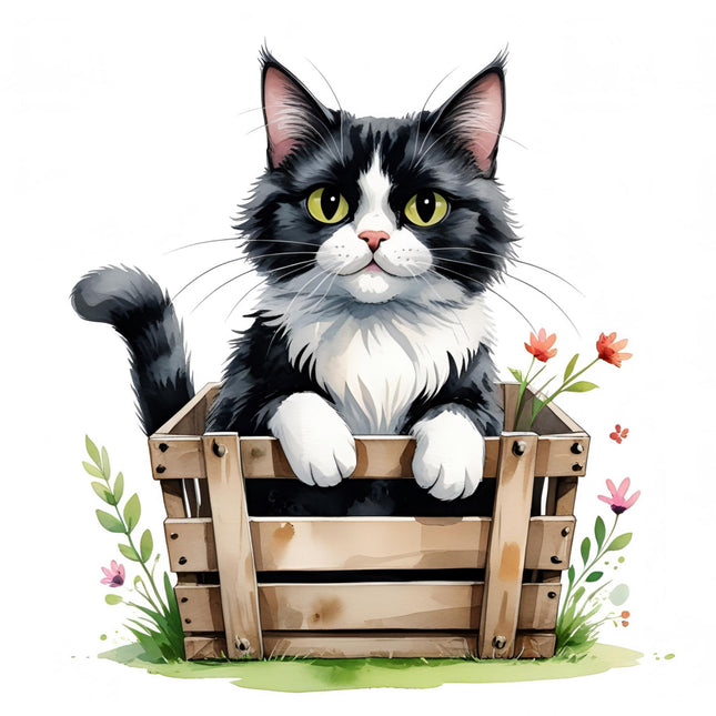 black & White tuxedo cat cotton quilt square
