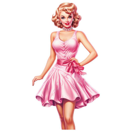 Pin Up Girl in Pink 100% Cotton Fabric Panel Block Quilt Square AN7700