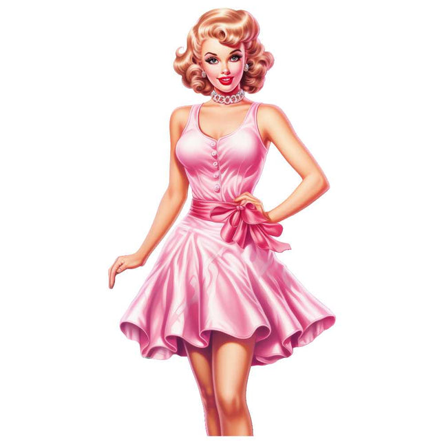 Pin Up Girl in Pink 100% Cotton Fabric Panel Block Quilt Square AN7700