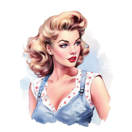 1950s style pin up girl fabric panel