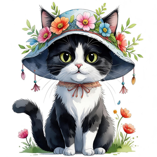 black & White tuxedo cat cotton quilt block
