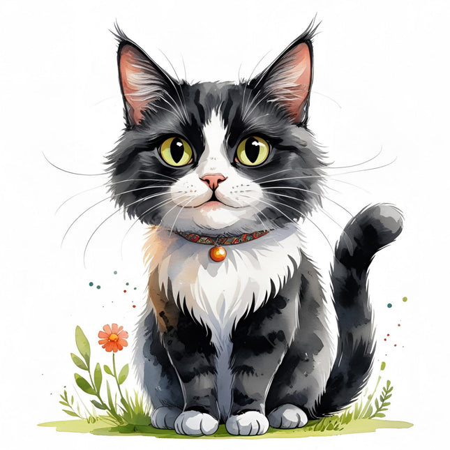 black & White tuxedo cat cotton quilt block