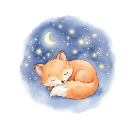 fox under a starry sky fabric panel