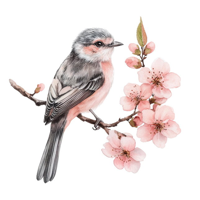 bird perched on a branch cotton quilt block