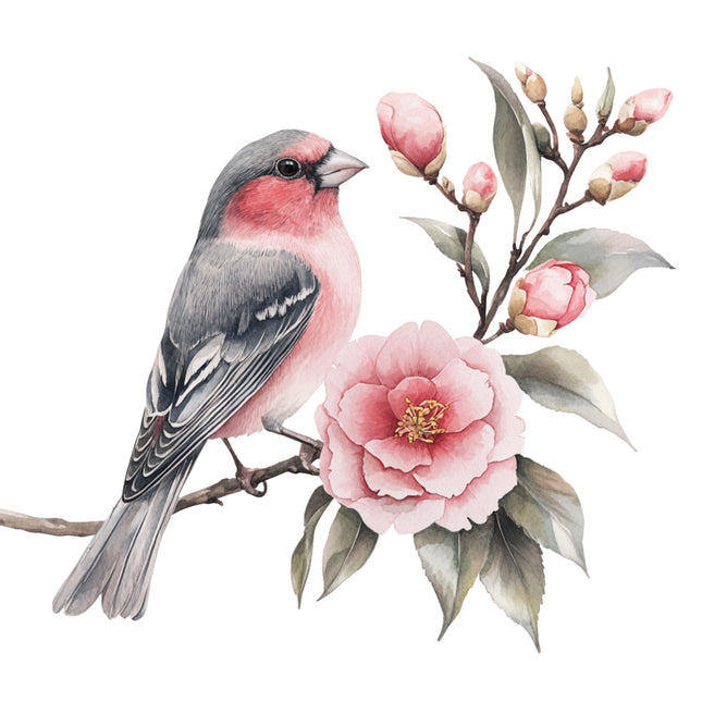 bird perched on a branch cotton quilt block
