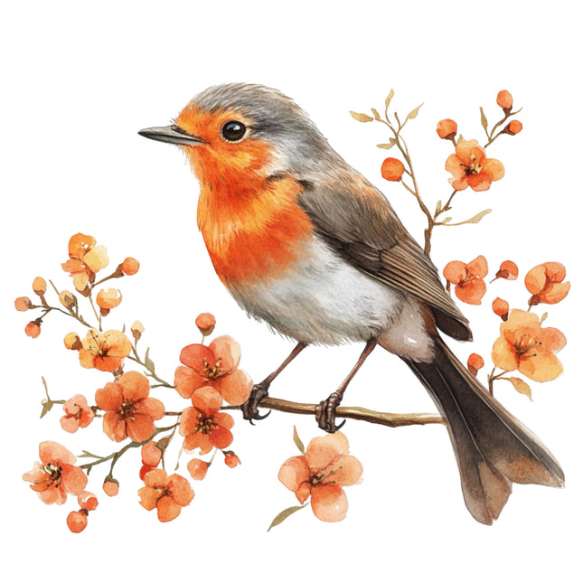 robin on branch fabric panel